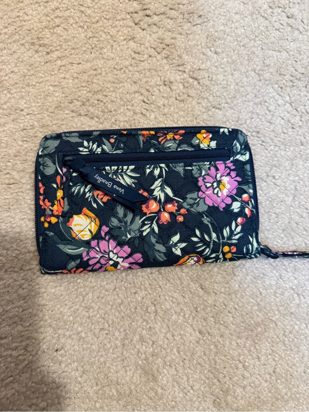 NWOT Vera Bradley Black Multi Floral Zip Wallet Wristlet